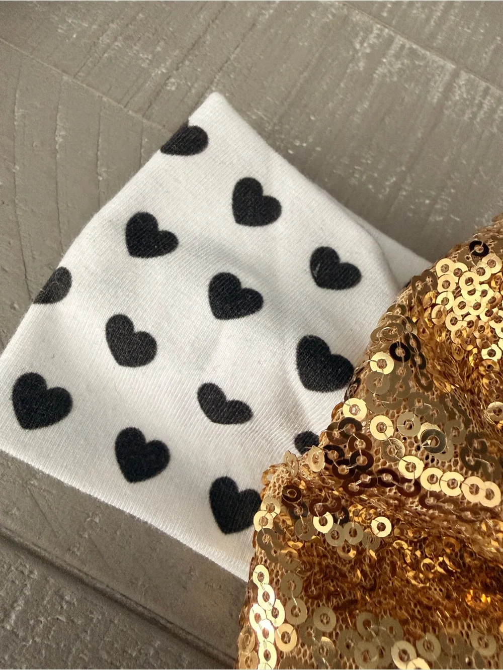 Gold Sequin Bow Headband with Heart Print Band